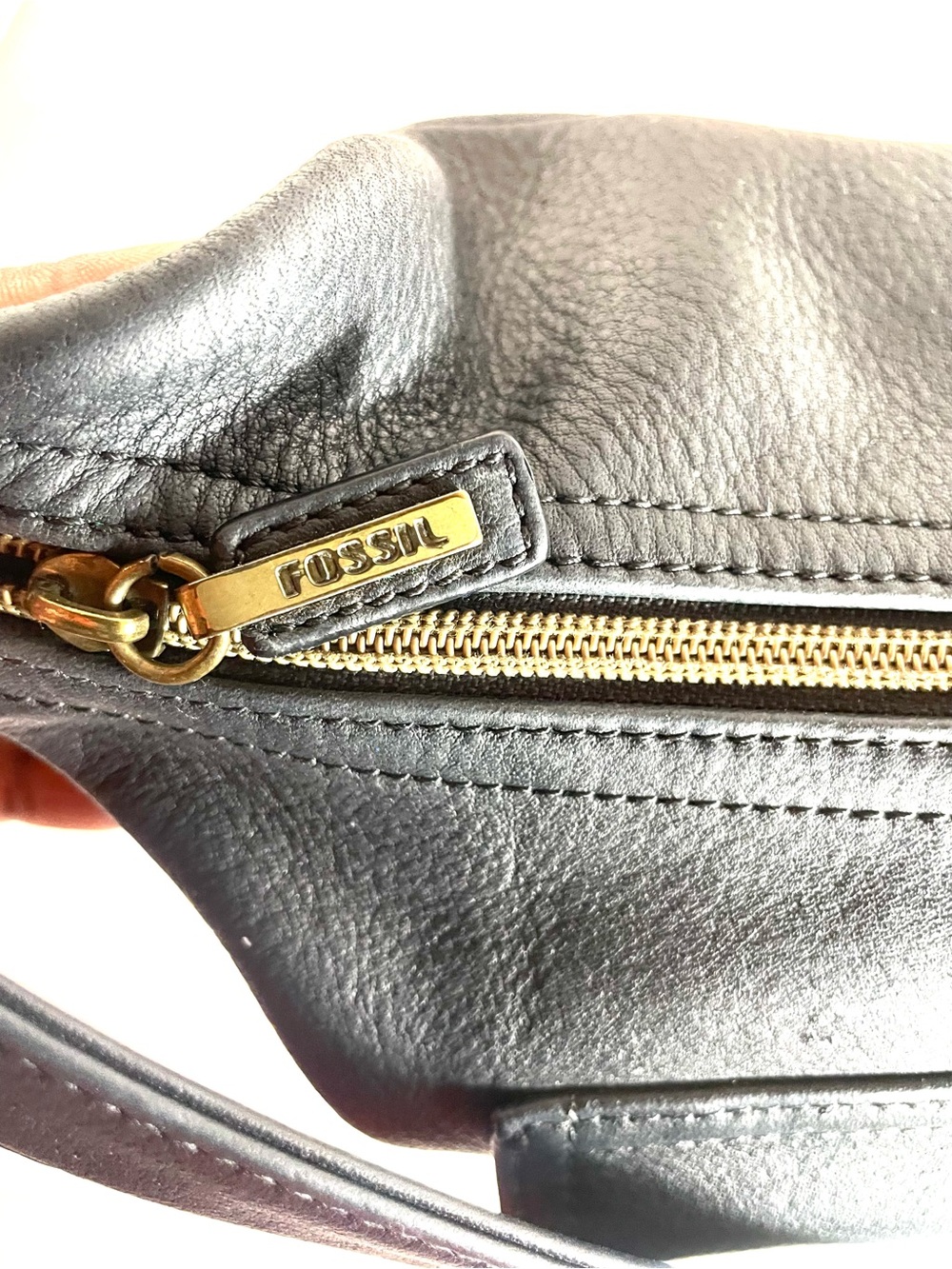 Vintage Fossil 75082 Black 100% Genuine Leather Baguette Shoulder Bag Y2K - Picture 4 of 16